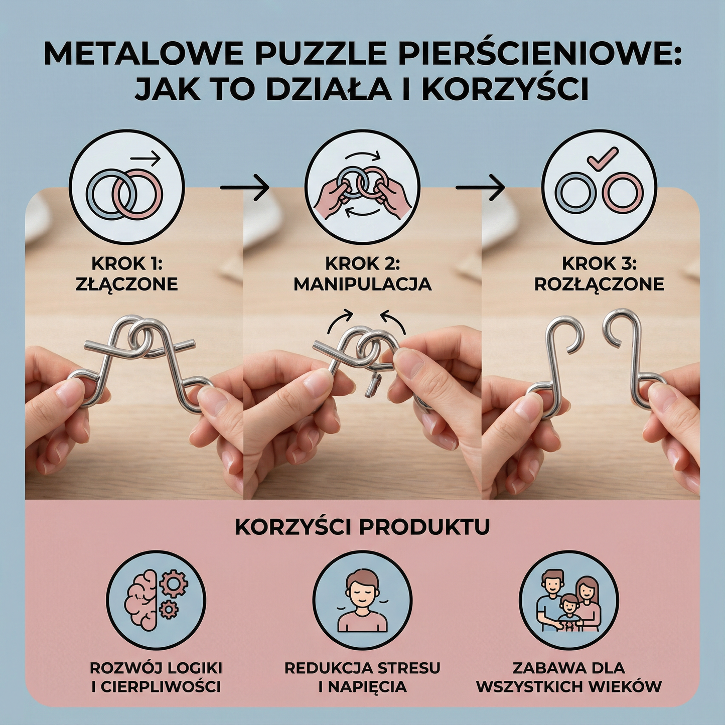 Metalowe Puzzle Pierścieniowe - w dłoniach