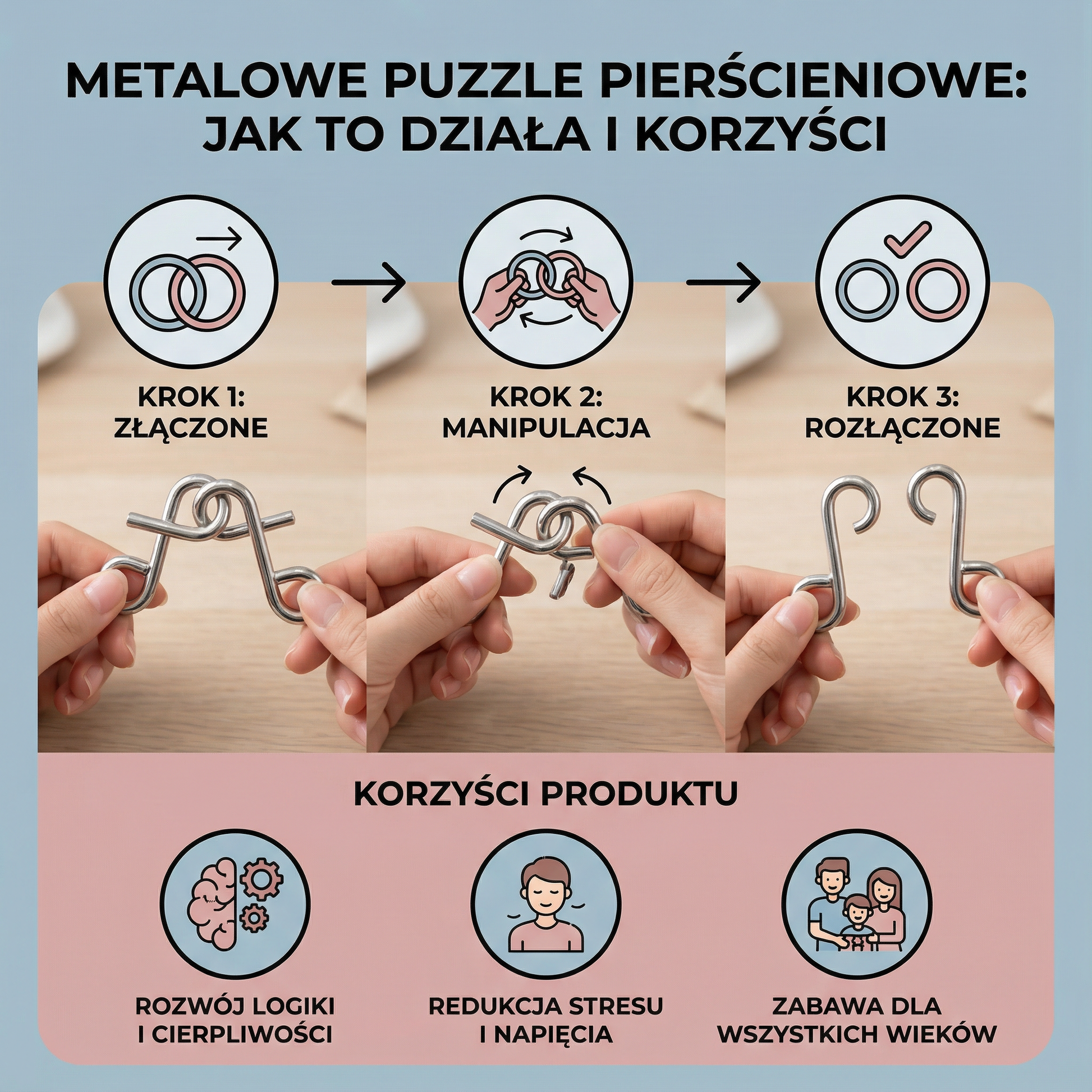 Metalowe Puzzle Pierścieniowe - w dłoniach