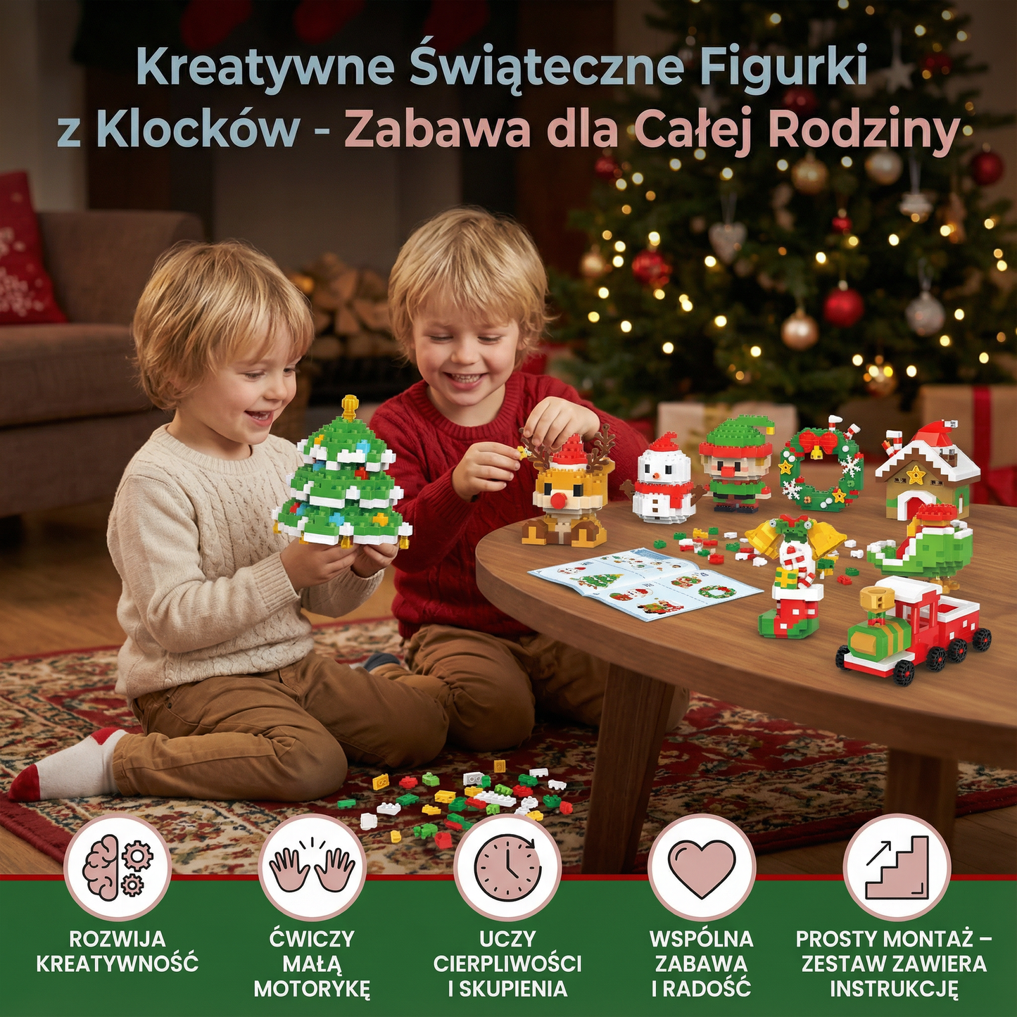 Świąteczny elf z klocków
