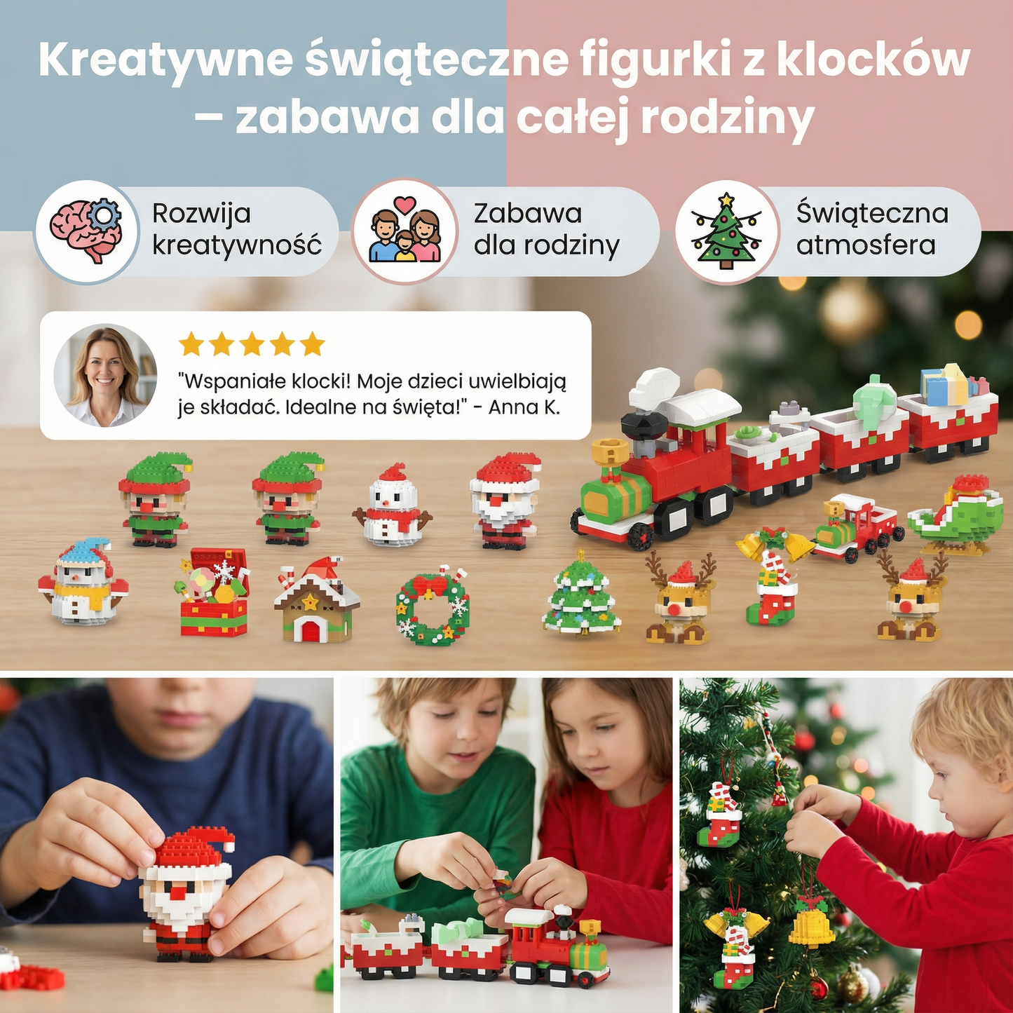 Świąteczny pociąg z klocków